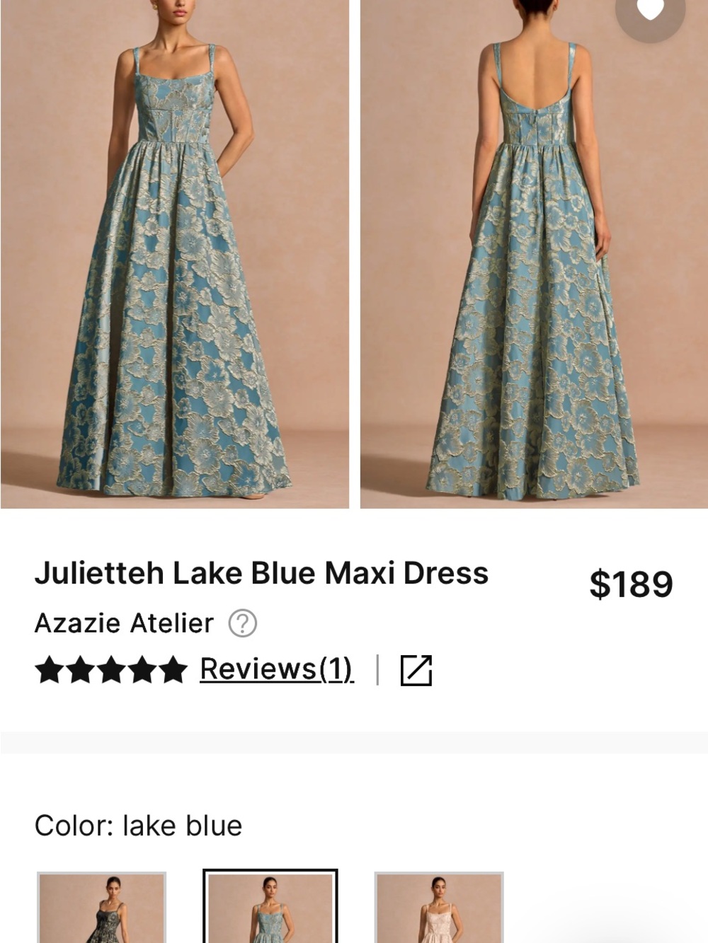 Azazie Lake Blue Floral Brocade Maxi Dress